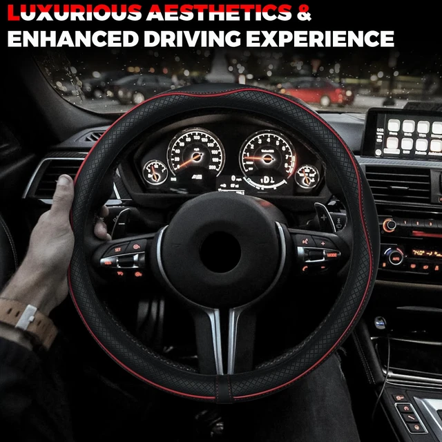 Alt view image 7 of 7 - Car Steering Wheel Cover, Microfiber Leather Steering Wheel Covers with Anti-Slip Lining, Universal 14.5-15 inchs Black with Red line