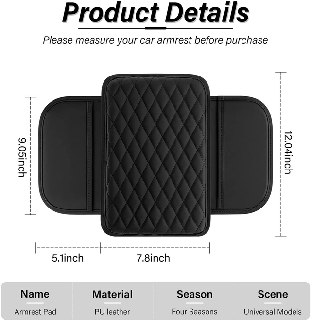Alt view image 2 of 6 - Car Center Console Cover, Upgraded Leather Car Armrest Cushion with 2 Storage Pockets, Universal Waterproof Cushion Pad, Non-Slip Car Interior Accessories, Fits Most Sedans SUVs Trucks (Black)