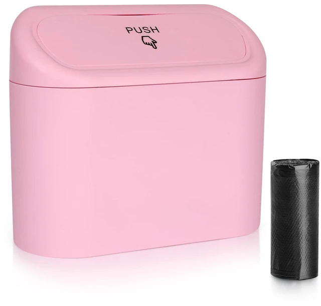 Main image of Car Trash Can with Lid, Vehicle Trash Bin Car Dustbin Garbage Organizer Holder with One Roll Trash Bag, Portable Hanging Mini Leakproof Cars Storage Bag Container for Auto, SUV, Office (Pink)