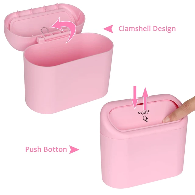 Alt view image 3 of 7 - Car Trash Can with Lid, Vehicle Trash Bin Car Dustbin Garbage Organizer Holder with One Roll Trash Bag, Portable Hanging Mini Leakproof Cars Storage Bag Container for Auto, SUV, Office (Pink)
