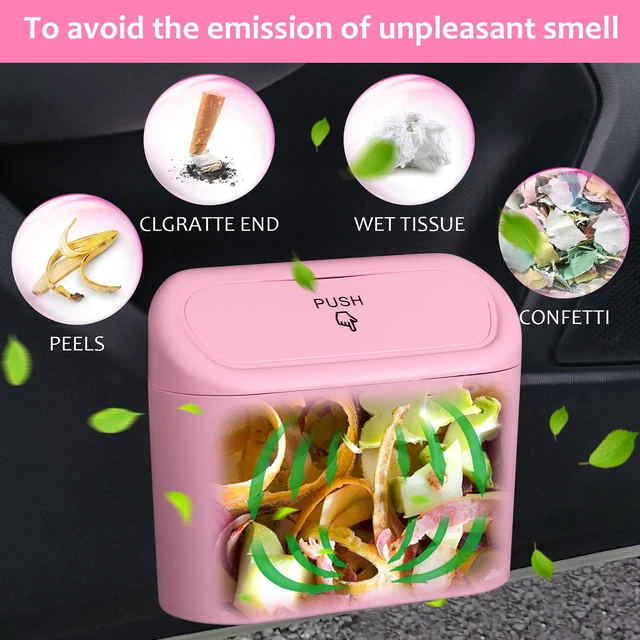 Alt view image 4 of 7 - Car Trash Can with Lid, Vehicle Trash Bin Car Dustbin Garbage Organizer Holder with One Roll Trash Bag, Portable Hanging Mini Leakproof Cars Storage Bag Container for Auto, SUV, Office (Pink)