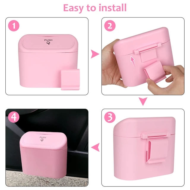 Alt view image 7 of 7 - Car Trash Can with Lid, Vehicle Trash Bin Car Dustbin Garbage Organizer Holder with One Roll Trash Bag, Portable Hanging Mini Leakproof Cars Storage Bag Container for Auto, SUV, Office (Pink)