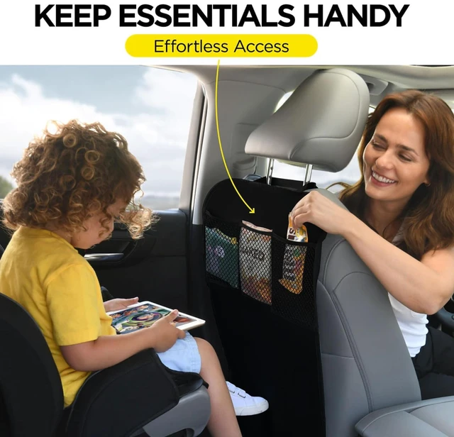 Alt view image 2 of 7 - Back Seat Cover For Kids + 3 Pocket Storage Organizer, 2 Pack X-Large Waterproof Kick Mats Backseat Protector, Car Seat Back Protectors For Vehicles To Protect From Dirt, Mud & Scratches