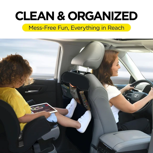 Alt view image 4 of 7 - Back Seat Cover For Kids + 3 Pocket Storage Organizer, 2 Pack X-Large Waterproof Kick Mats Backseat Protector, Car Seat Back Protectors For Vehicles To Protect From Dirt, Mud & Scratches