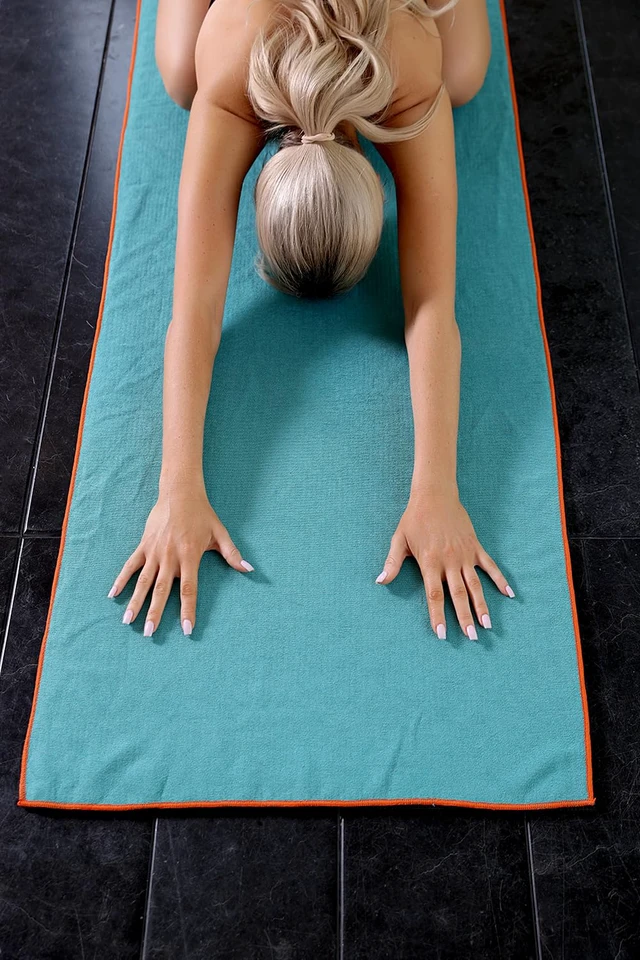 Alt view image 5 of 7 - 2 Pack Hot Yoga Towel with Grip Dot, Non Slip Yoga Mat Towe Sweat Absorbent Towel for Hot Yoga,Bikram, Pilates and Fitness 72" x 24", Dark Cyan/Steel Blue