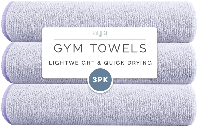 Main image of Microfiber Gym Towels, 3 Pack, 16" x 27", Purple | Absorbent and Lightweight, Quick-Dry, Compact for Gym Bag, Yoga and Travel, Machine Washable