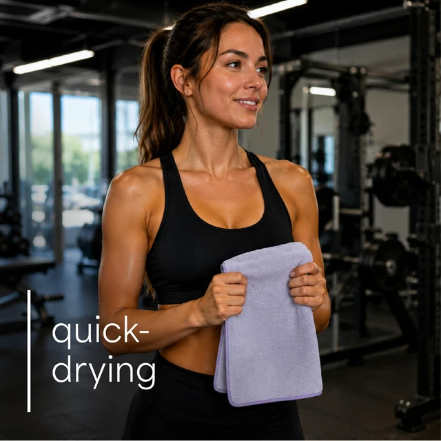 Alt view image 4 of 7 - Microfiber Gym Towels, 3 Pack, 16" x 27", Purple | Absorbent and Lightweight, Quick-Dry, Compact for Gym Bag, Yoga and Travel, Machine Washable