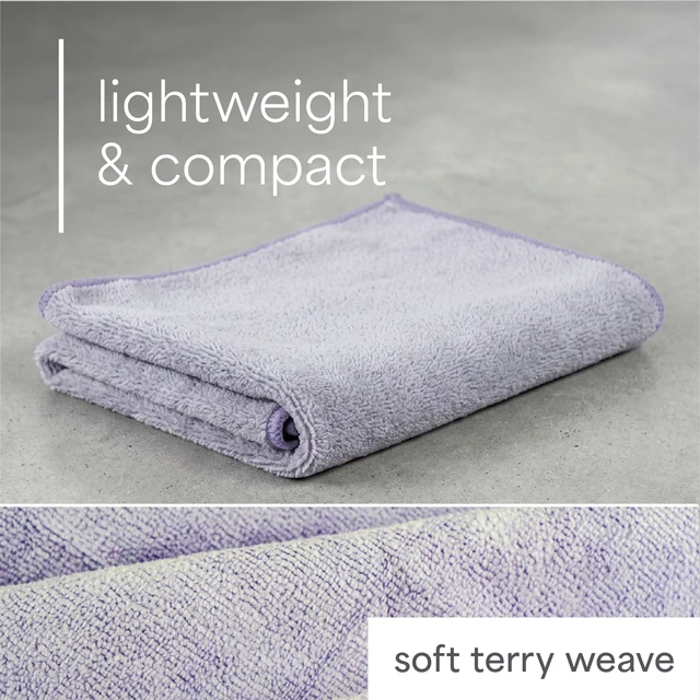 Alt view image 5 of 7 - Microfiber Gym Towels, 3 Pack, 16" x 27", Purple | Absorbent and Lightweight, Quick-Dry, Compact for Gym Bag, Yoga and Travel, Machine Washable