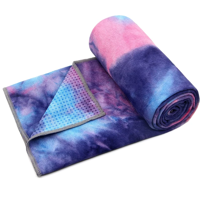Alt view image 4 of 7 - Yoga Towel,Hot Yoga Mat Towel with Grip Dots Sweat Absorbent Non-Slip for Hot Yoga, Pilates and Workout 24" x72", Purple & Blue
