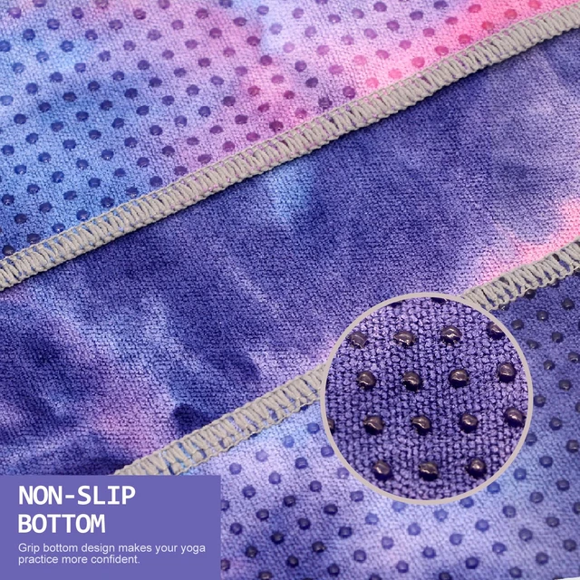 Alt view image 5 of 7 - Yoga Towel,Hot Yoga Mat Towel with Grip Dots Sweat Absorbent Non-Slip for Hot Yoga, Pilates and Workout 24" x72", Purple & Blue