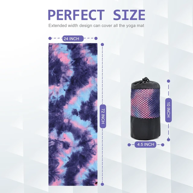 Alt view image 7 of 7 - Yoga Towel,Hot Yoga Mat Towel with Grip Dots Sweat Absorbent Non-Slip for Hot Yoga, Pilates and Workout 24" x72", Purple & Blue