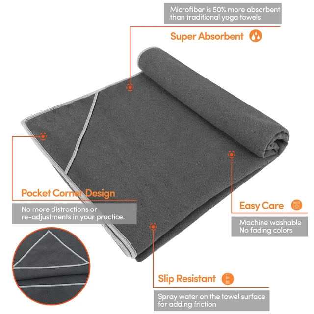 Alt view image 2 of 6 - Non Slip Yoga Towel, Extra Thick Hot Yoga Towel + Hand Towel 2in1 Set with Corner Pockets Design, 100% Microfiber Non Slip, Super Absorbent and Quick Dry