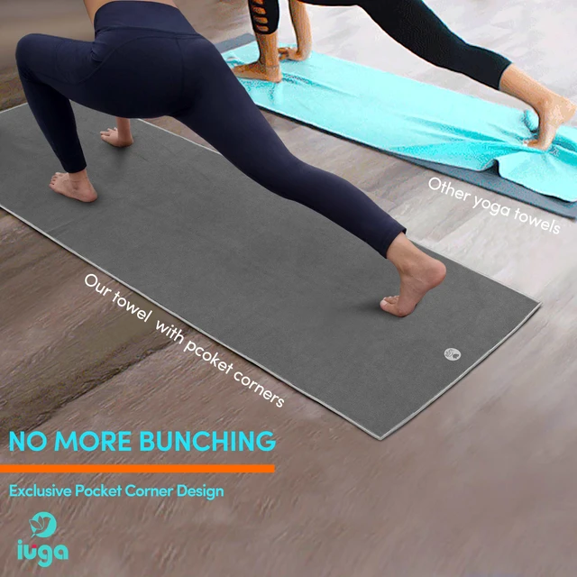 Alt view image 3 of 6 - Non Slip Yoga Towel, Extra Thick Hot Yoga Towel + Hand Towel 2in1 Set with Corner Pockets Design, 100% Microfiber Non Slip, Super Absorbent and Quick Dry