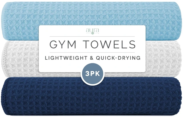 Main image of Microfiber Gym Towels, 3 Pack, 16" x 27", Honeycomb Assorted Blue | Absorbent and Lightweight, Quick-Dry, Compact for Gym Bag, Yoga and Travel, Machine Washable