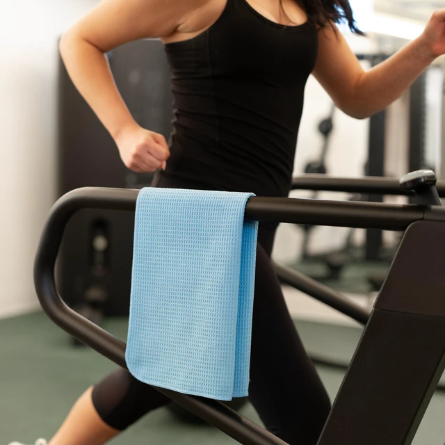 Alt view image 6 of 7 - Microfiber Gym Towels, 3 Pack, 16" x 27", Honeycomb Assorted Blue | Absorbent and Lightweight, Quick-Dry, Compact for Gym Bag, Yoga and Travel, Machine Washable