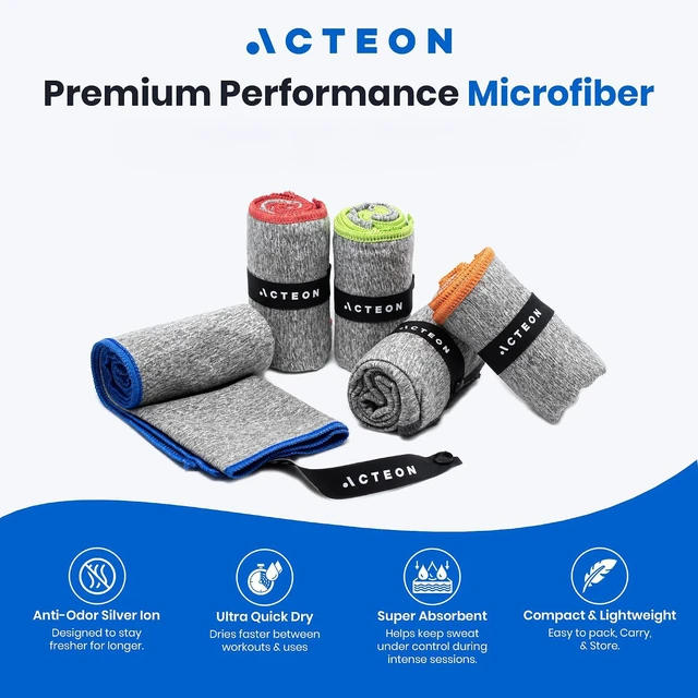 Alt view image 2 of 7 - Microfiber Gym Towels 5 Pack, Quick Dry Silver ION Odor-Free Sweat Towel, Super Absorbent Fast Drying for Men & Women, Workout, Yoga, Running, Hiking, Travel 16x30.5 Inch
