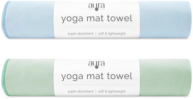 Main image of Aura Microfiber Yoga Mat Towel, 2 Pack, 26.5" x 72", Blue & Green | Soft and Absorbent, Quick-Dry for Gym, Pilates, and Hot Yoga, Compact for Gym Bag, Machine Washable