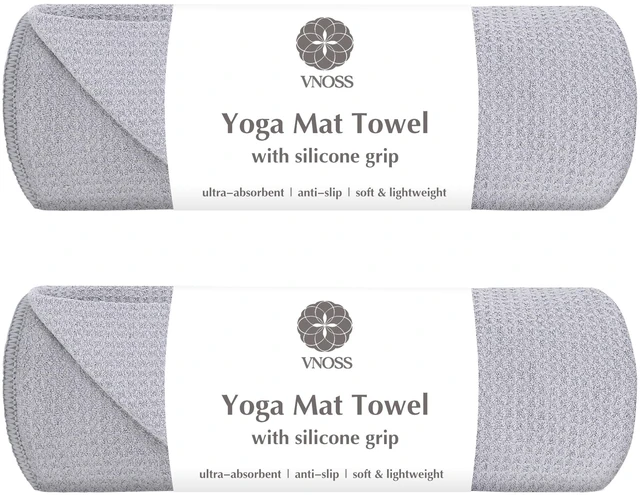 Main image of 2 Pack Microfiber Hot Yoga Towel Silicone Grip Dots 72×24 Inch,Grey | Silicone grip dots, Anti slip, Sweat wicking, Soft microfiber, Portable, Machine washable, Hot yoga, Multi scene fitness