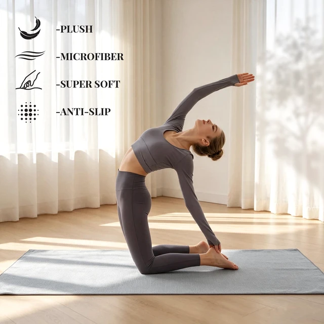 Alt view image 7 of 7 - 2 Pack Microfiber Hot Yoga Towel Silicone Grip Dots 72×24 Inch,Grey | Silicone grip dots, Anti slip, Sweat wicking, Soft microfiber, Portable, Machine washable, Hot yoga, Multi scene fitness