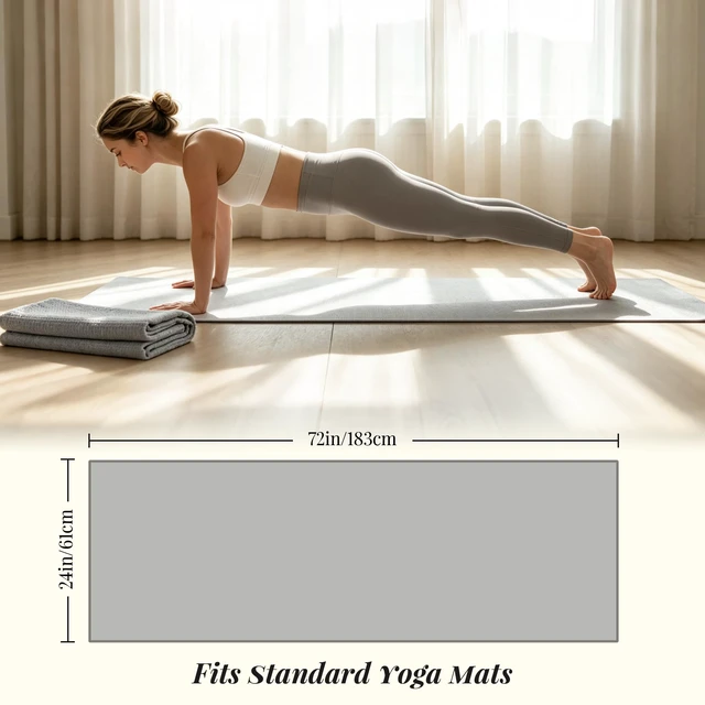 Alt view image 4 of 7 - 2 Pack Microfiber Hot Yoga Towel Silicone Grip Dots 72×24 Inch,Grey | Silicone grip dots, Anti slip, Sweat wicking, Soft microfiber, Portable, Machine washable, Hot yoga, Multi scene fitness