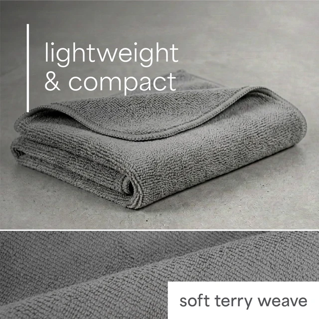 Alt view image 5 of 7 - Microfiber Gym Towels, 3 Pack, 16" x 27", Dark Grey | Absorbent and Lightweight, Quick-Dry, Compact for Gym Bag, Yoga and Travel, Machine Washable