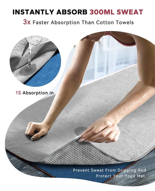 Alt view image 3 of 6 - Non Slip Yoga Mat Towel with Grip Dots, 72" x 24" Hot Yoga Towel - Super Absorbent Microfiber Yoga Towel for Hot Yoga, Bikram, Pilates and Gym Workout - Grey