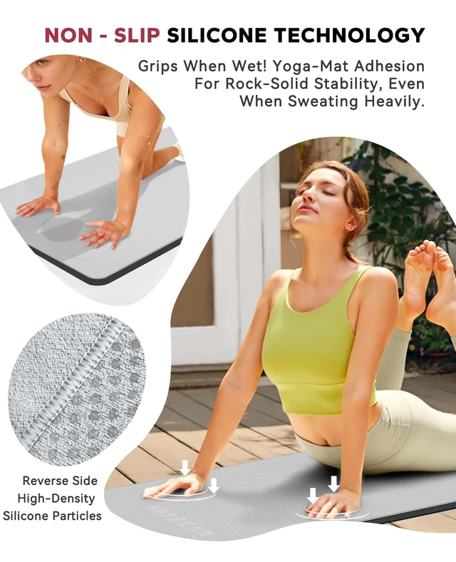 Alt view image 4 of 6 - Non Slip Yoga Mat Towel with Grip Dots, 72" x 24" Hot Yoga Towel - Super Absorbent Microfiber Yoga Towel for Hot Yoga, Bikram, Pilates and Gym Workout - Grey