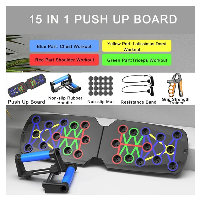 Alt view image 2 of 6 - 15-in-1 Push Up Board for Men - Foldable Pushup Board with Grip Strength Trainer&Resistance Bands, Portable Home Gym Equipment Multi-Functional Workout Equipment for Chest, Arms, Full Body Exercise