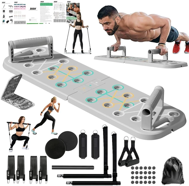 Main image of Push Up Board with Resistance Bands Foldable Portable Home Gym Equipment for Full Body Workout, Strength Training for Men & Women