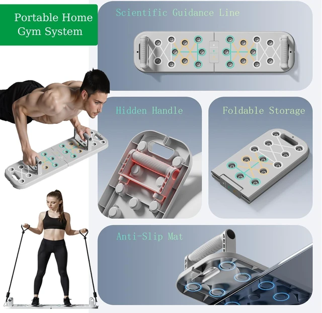 Alt view image 2 of 6 - Push Up Board with Resistance Bands Foldable Portable Home Gym Equipment for Full Body Workout, Strength Training for Men & Women