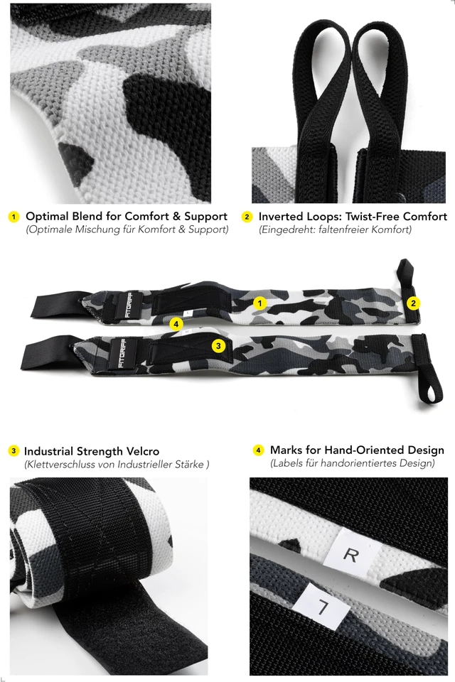 Alt view image 3 of 6 - Lifting Straps & Wrist Wraps (Bundle) Superior Support for Weightlifting & Gym Workouts - for Men and Women (Camo Grey)