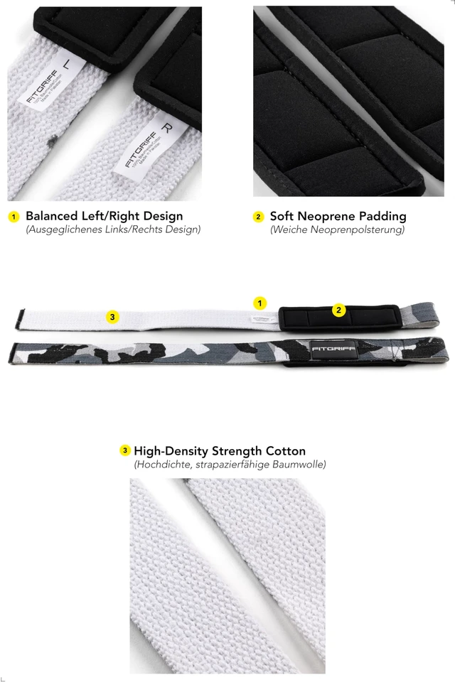 Alt view image 5 of 6 - Lifting Straps & Wrist Wraps (Bundle) Superior Support for Weightlifting & Gym Workouts - for Men and Women (Camo Grey)