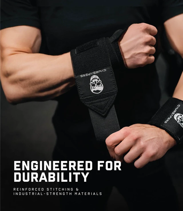Alt view image 3 of 7 - Weightlifting Wrist Wraps (Competition Grade) 18" Professional Quality Wrist Support with Heavy Duty Thumb Loop - Best Wrap for Powerlifting, Strength Training, Bodybuilding(Black,18")