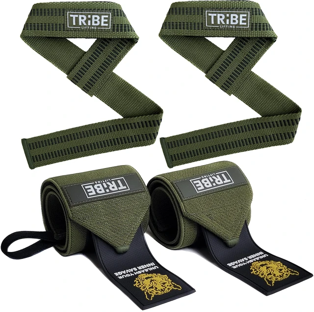 Main image of 21-Inch Wrist Wraps and 24-Inch Lifting Straps Set for Weightlifting | Heavy-duty wrist support wraps, anti-slip silicone grip straps with padded loops, reinforced stitching for heavy lifts