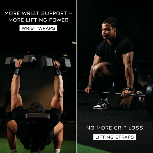 Alt view image 3 of 7 - Set of Lifting Straps & Wrist Wraps - 2 Wrist Bandages, 2 Lifting Aids - Strength Training, Weight Lifting, Bodybuilding, Lift Training, Powerlifting, One Size | (Black)