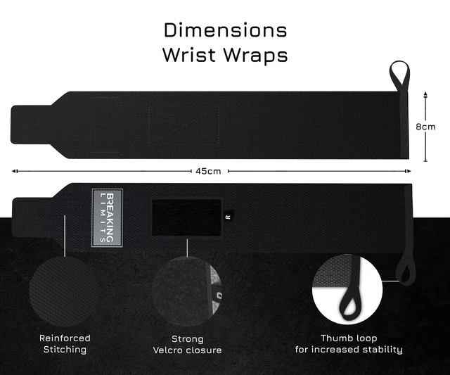 Alt view image 7 of 7 - Set of Lifting Straps & Wrist Wraps - 2 Wrist Bandages, 2 Lifting Aids - Strength Training, Weight Lifting, Bodybuilding, Lift Training, Powerlifting, One Size | (Black)