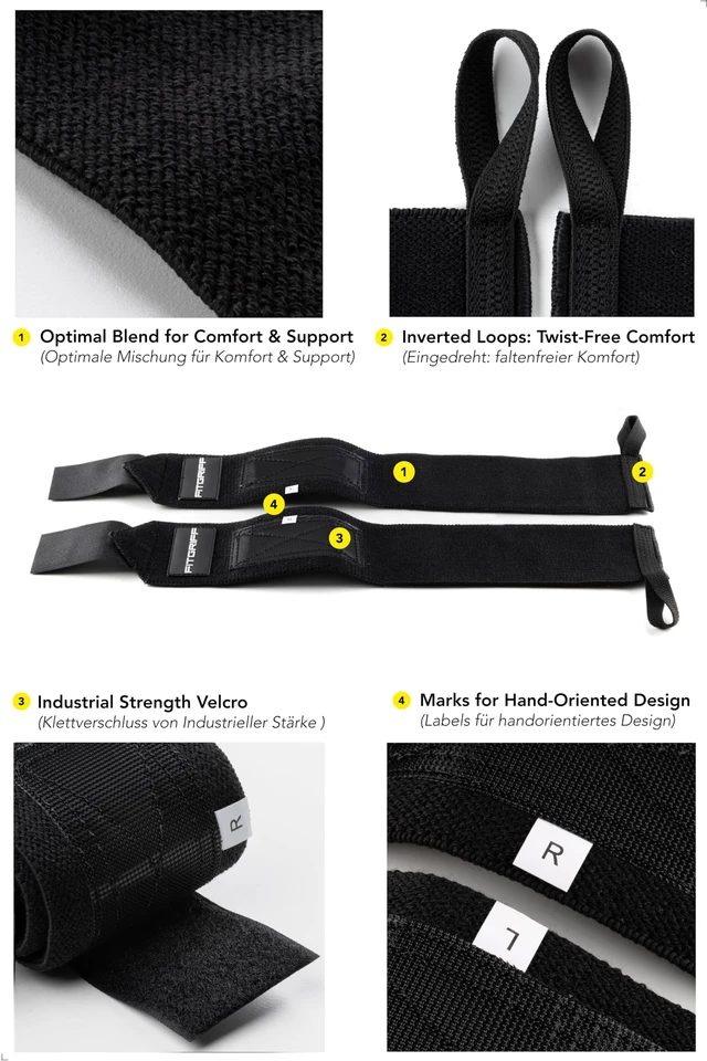 Alt view image 3 of 6 - Wrist Wraps for Weightlifting (18") Heavy-Duty Support for Gym, Bench Press, and Pushups (1 Pair) - for Men and Women (Black)