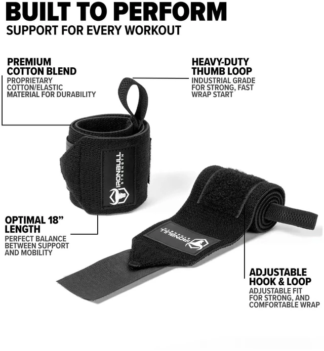 Alt view image 2 of 5 - Wrist Wraps for Weightlifting & Powerlifting (18") - Premium Quality Wrist Straps for Weight lifting with Thumb Loop - Best Gym Wrist Wraps for Bench Press, Dip, Triceps & Curls for Men and Women