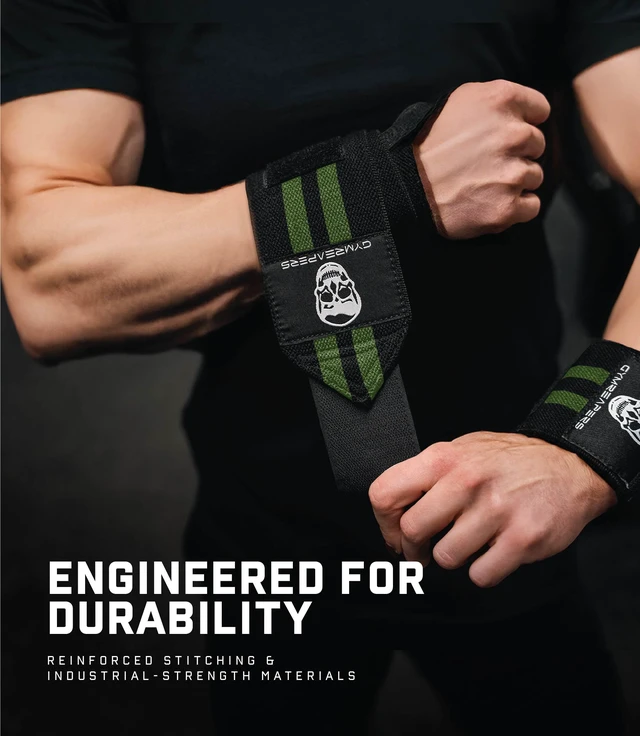 Alt view image 3 of 7 - Weightlifting Wrist Wraps (Competition Grade) 18" Professional Quality Wrist Support with Heavy Duty Thumb Loop - Strength Training, Bodybuilding(Military Green,18")