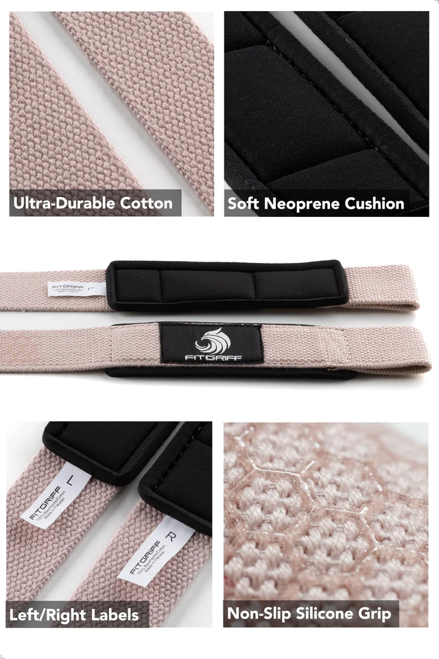 Alt view image 5 of 6 - Lifting Wrist Straps for Weightlifting, Gym, Deadlift, Workout (Made of Premium Cotton & Padded) - Men & Women (Standard, Blush Pink (Grip))