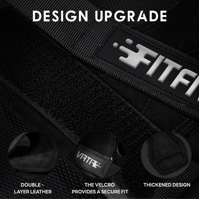 Alt view image 2 of 7 - Leather Lifting Straps for Weightlifting, Padded Wrist Support, Pair | Double-layer leather grip, 5mm neoprene padding, adjustable fit, pair for deadlifts, rows, pull-ups and strength training