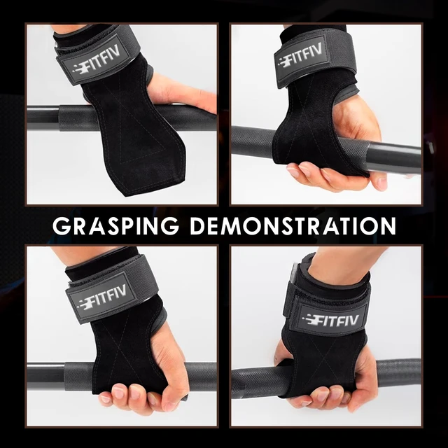 Alt view image 5 of 7 - Leather Lifting Straps for Weightlifting, Padded Wrist Support, Pair | Double-layer leather grip, 5mm neoprene padding, adjustable fit, pair for deadlifts, rows, pull-ups and strength training