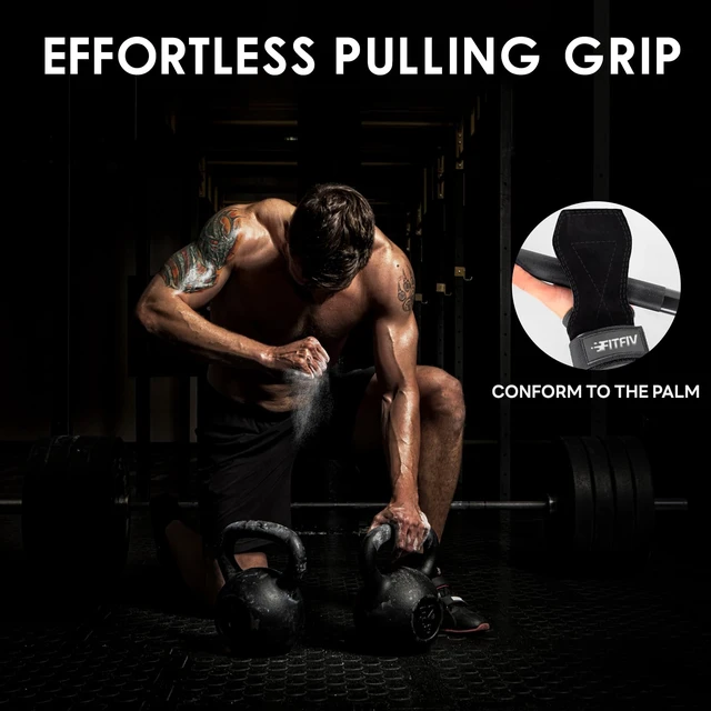 Alt view image 6 of 7 - Leather Lifting Straps for Weightlifting, Padded Wrist Support, Pair | Double-layer leather grip, 5mm neoprene padding, adjustable fit, pair for deadlifts, rows, pull-ups and strength training