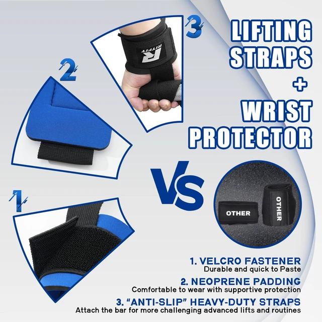 Alt view image 4 of 7 - Wrist Wraps with Neoprene Padding for Weightlifting, Black | 6.55mm Thick, Anti-Slip Dual-Purpose Support and Lifting Strap, Bodybuilding MMA Powerlifting, Deadlifts Pull Ups