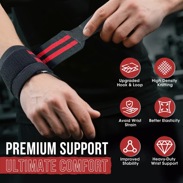 Alt view image 6 of 7 - Weightlifting Wrist Wraps - 18" Professional Wrist Support with Heavy-Duty Thumb Loop for Powerlifting, Bench Press & Strength Training- Adjustable Gym Wrist Straps for Men & Women - Red