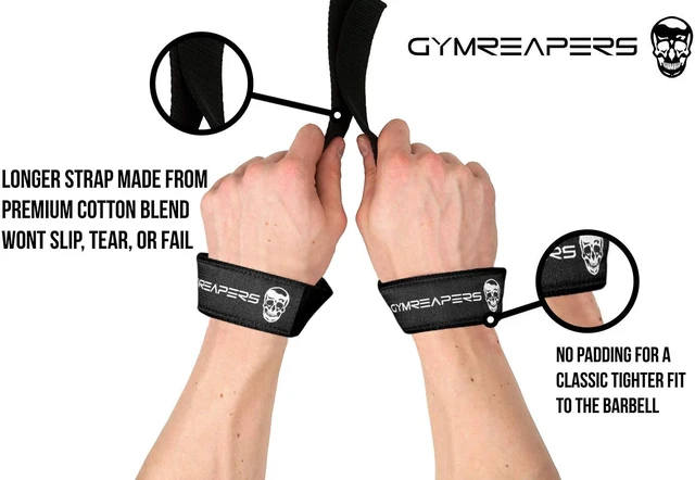 Alt view image 2 of 5 - Lifting Wrist Straps for Weightlifting, Bodybuilding, Powerlifting, Strength Training, & Deadlifts - Padded Neoprene with 18" Cotton (Black/Black)