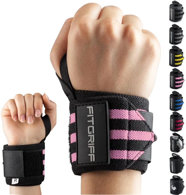 Main image of Wrist Wraps for Weightlifting (18") Heavy-Duty Support for Gym, Bench Press, and Pushups (1 Pair) - for Men and Women (Black/Pink)