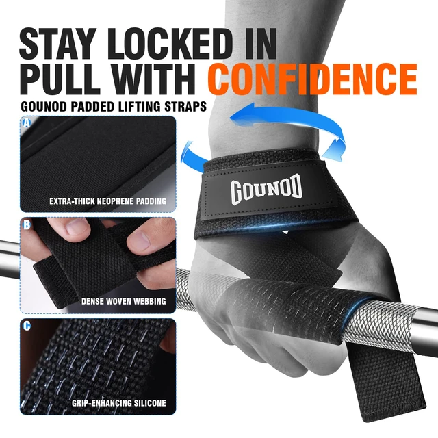 Alt view image 2 of 7 - Lifting Straps for Weightlifting Padded Wrist Straps for Gym(Black) | Non-slip silicone grip and cushioned wrist padding for Weightlifting, Gym, Deadlift, Workout, Gym Strength Training.