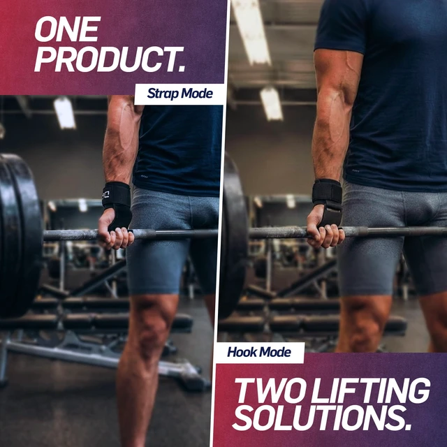 Alt view image 2 of 7 - 3-in-1 Lifting Straps, Hooks & Wrist straps - Switch Between Modes in Seconds - Heavy Duty Weight Lifting Grips for Bodybuilding, Powerlifting, Deadlifts, Pull-Ups & Rows (Pair, Black)