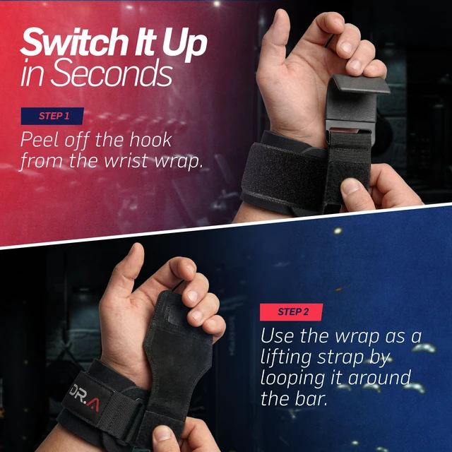 Alt view image 3 of 7 - 3-in-1 Lifting Straps, Hooks & Wrist straps - Switch Between Modes in Seconds - Heavy Duty Weight Lifting Grips for Bodybuilding, Powerlifting, Deadlifts, Pull-Ups & Rows (Pair, Black)